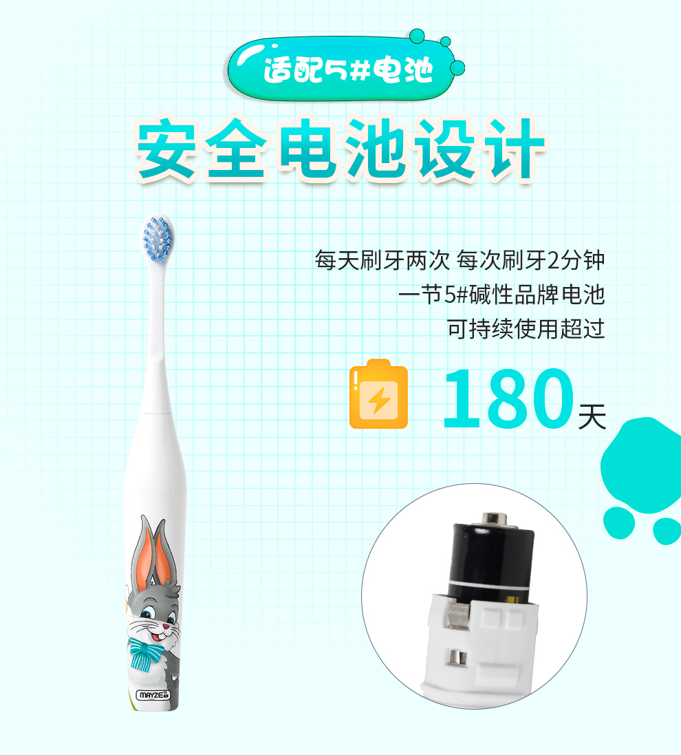 麦喆MAYZE MZ-2018001-4 儿童护龈声波电动牙刷彩绘泡壳装(图5)